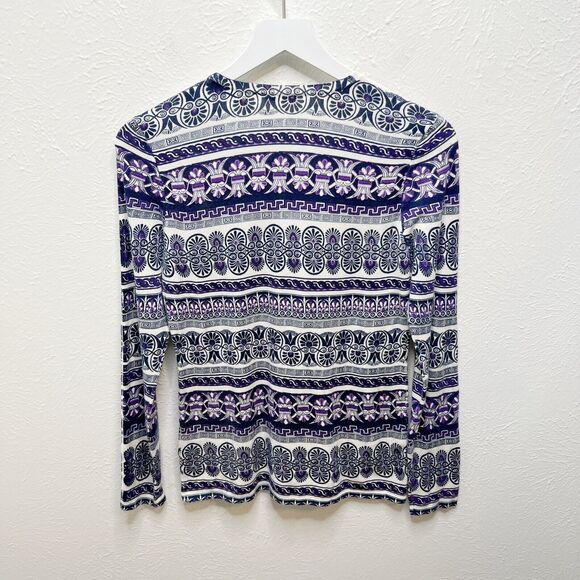 J MCLAUGHLIN Paisley Print Cotton Button Sleeve Sweater Blue Purple Artsy Unique - Picture 4 of 7